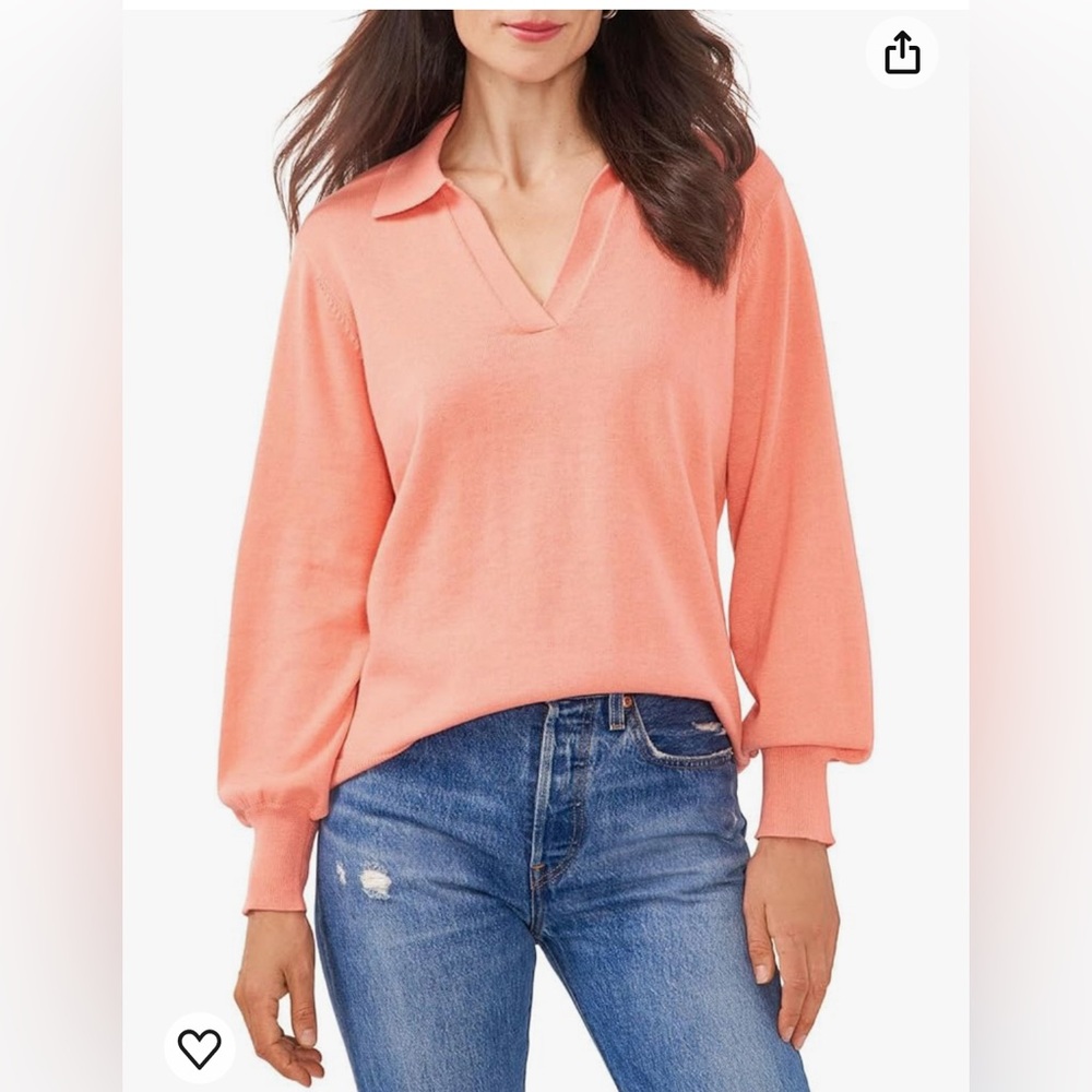 Vince Camuto - Ocean Coral Pullover Collared Lightweight Sweater